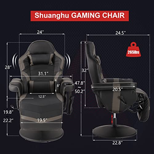 Black Grey Gaming Chair with Footrest and Massage K134118