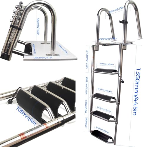 Heavy-Duty Stainless Steel Pontoon Boat Ladder with Handrails B734