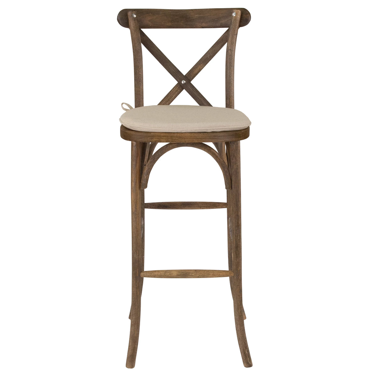 Dark Antique Wood Cross Back Barstool with Cushion W4685