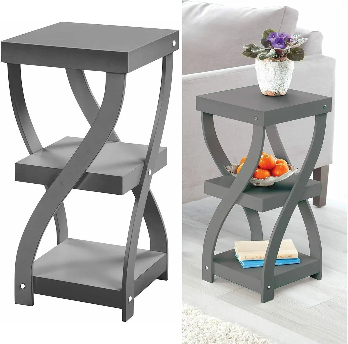 Gray 3 Tier Wooden Side Table with Shelves V833396