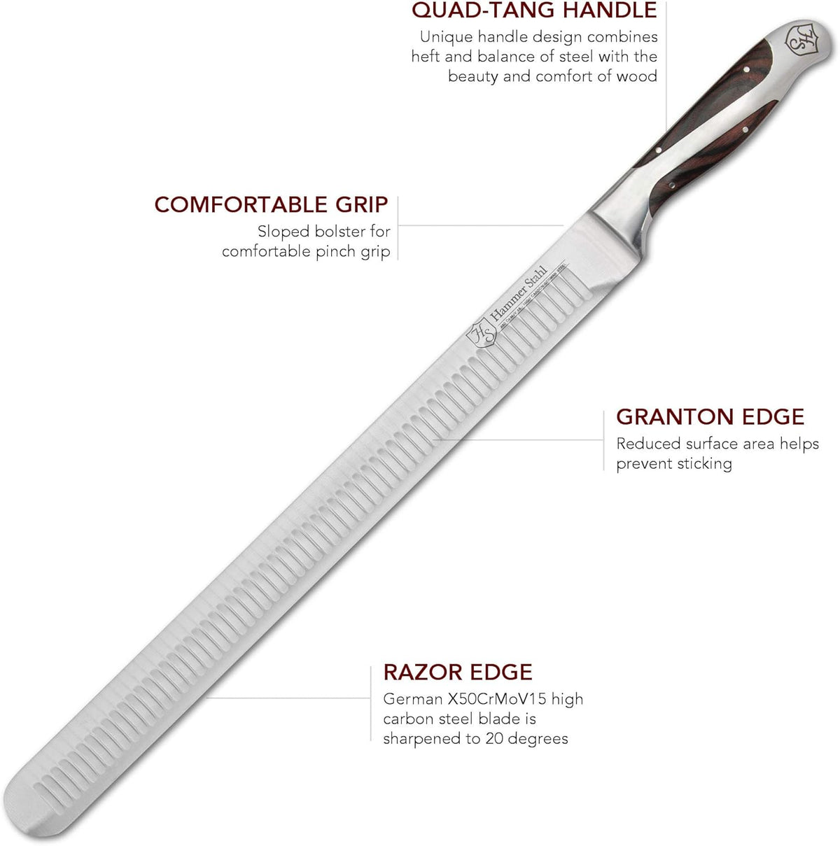 14-Inch Forged German High Carbon Steel Carving Knife with Pakkawood Handle U568