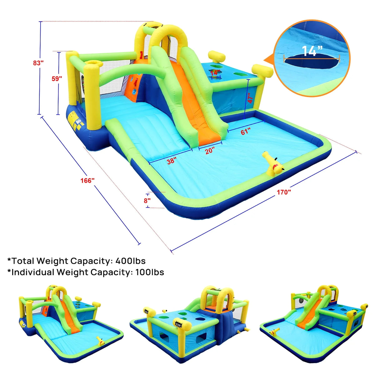 7 in 1 Inflatable Water Park with Slide Splash Pool O684345