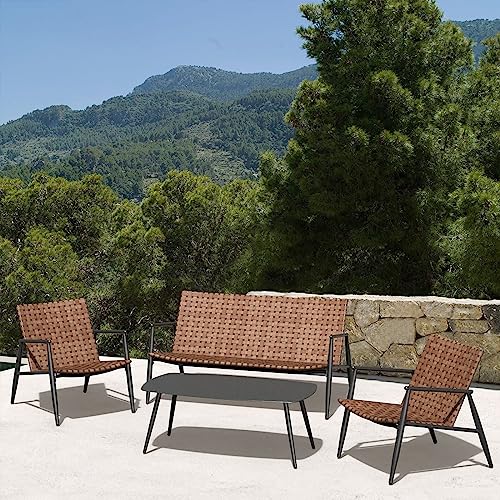 Brown 3 Pieces Wicker Patio Chairs Set with Side Table M884650