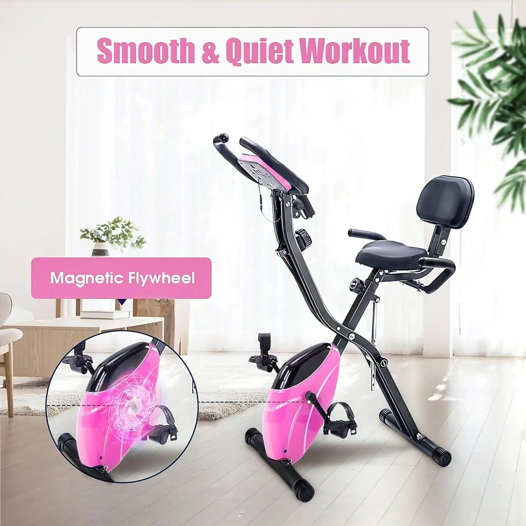 Foldable Magnetic Exercise Bike 300 lbs with Backrest R838