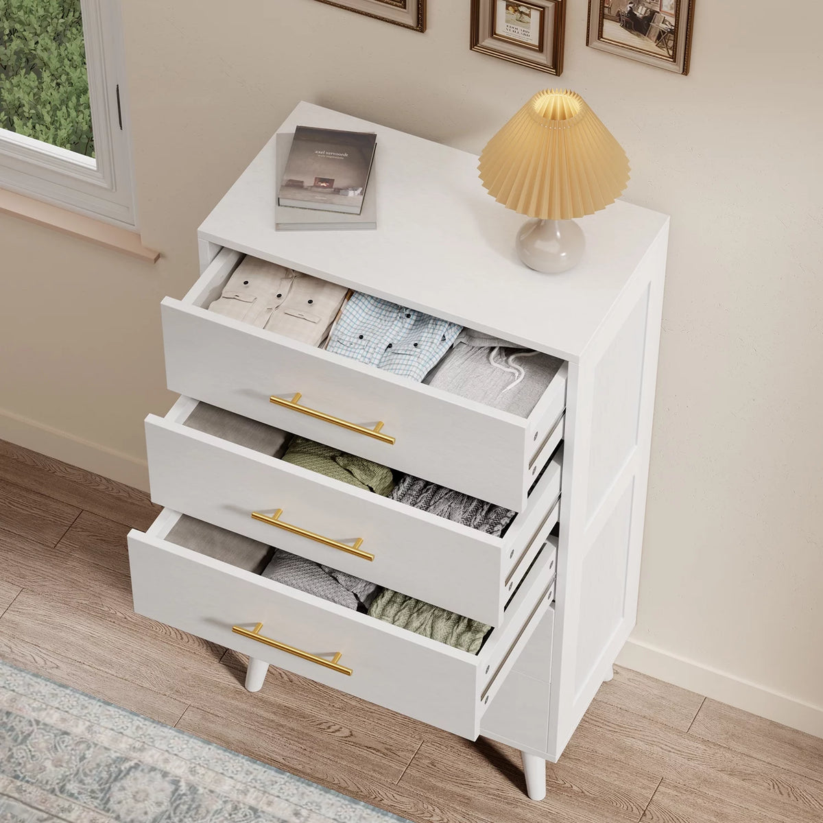 White 5 Drawer Dresser with Metal Handles X28952