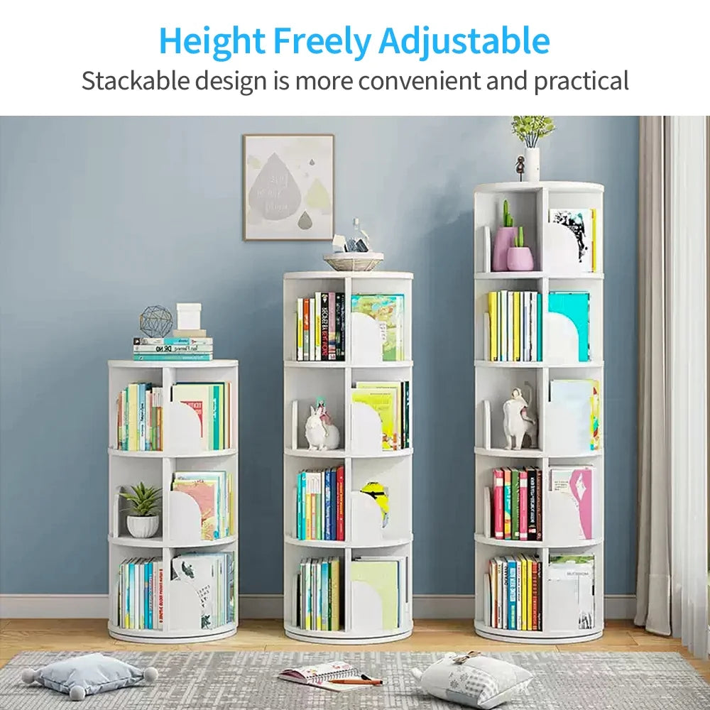 5 Tier Rotating Bookshelf White J75079