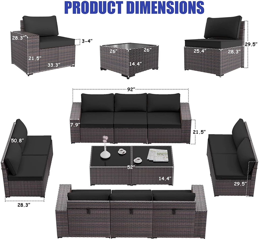 13 Pieces Outdoor Patio Rattan Wicker Furniture Set with Fire Pit Table V46887