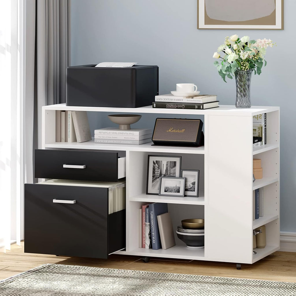 White 2 Drawer Wood File Cabinet with Shelves R37184