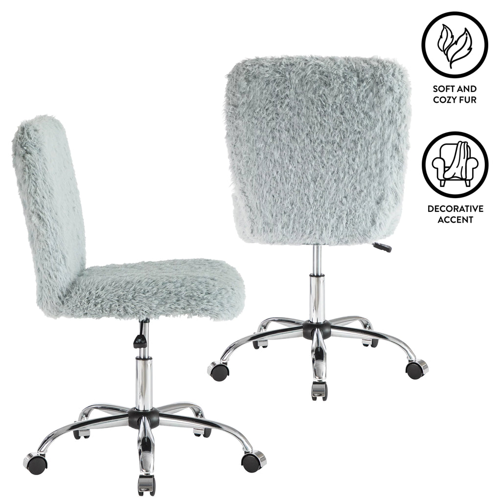 Gray Faux Fur Swivel Office Chair S1290