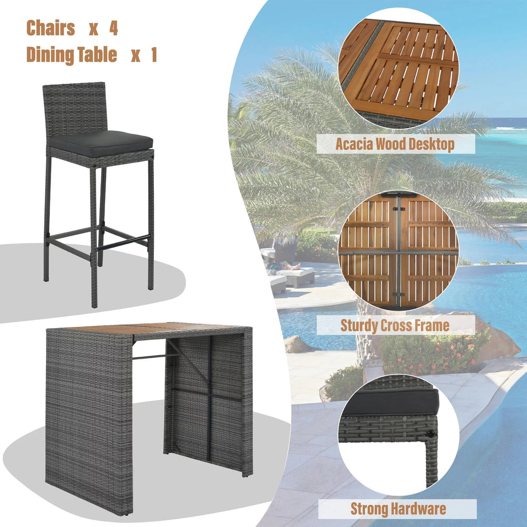 5-pieces Outdoor Patio Wicker Bar Set L267827