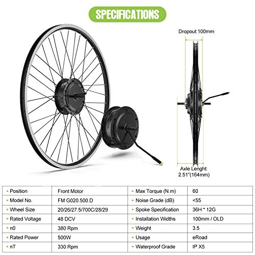 48V 500W Front Hub Motor Electric Bike Conversion Kit with LCD Display B91114
