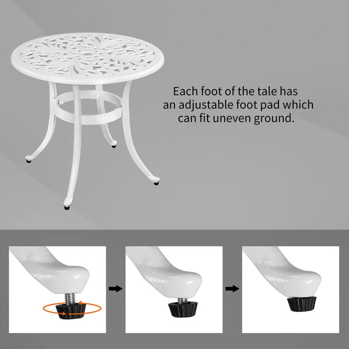 White Cast Aluminum Round Outdoor Table O717612