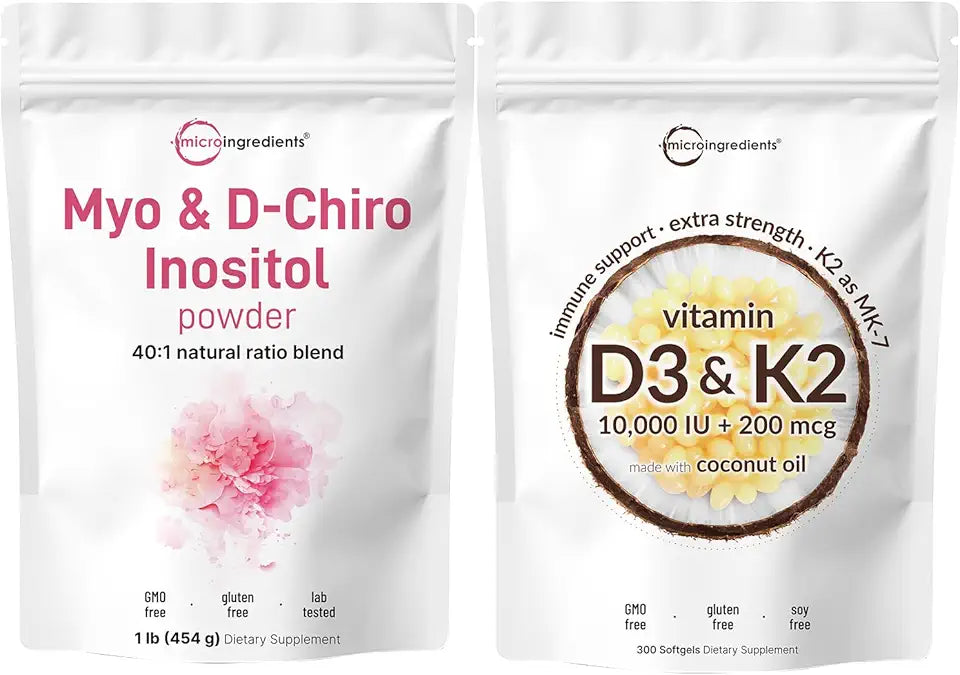 Vitamin D3 10,000iu + K2 200mcg Softgels & Myo & D-Chiro Inositol Powder 2 Pack X841405