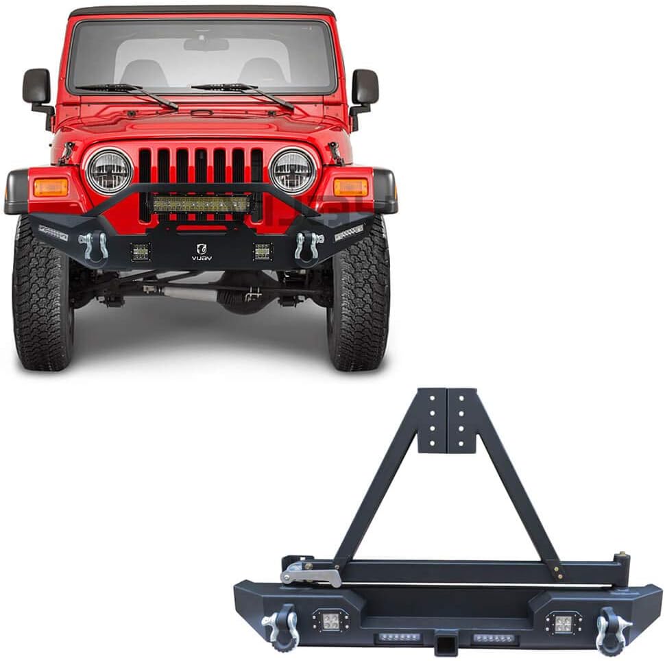 Front and Rear Bumper with Textured Black LED Lights Winch Plate Tire Carrier C264187