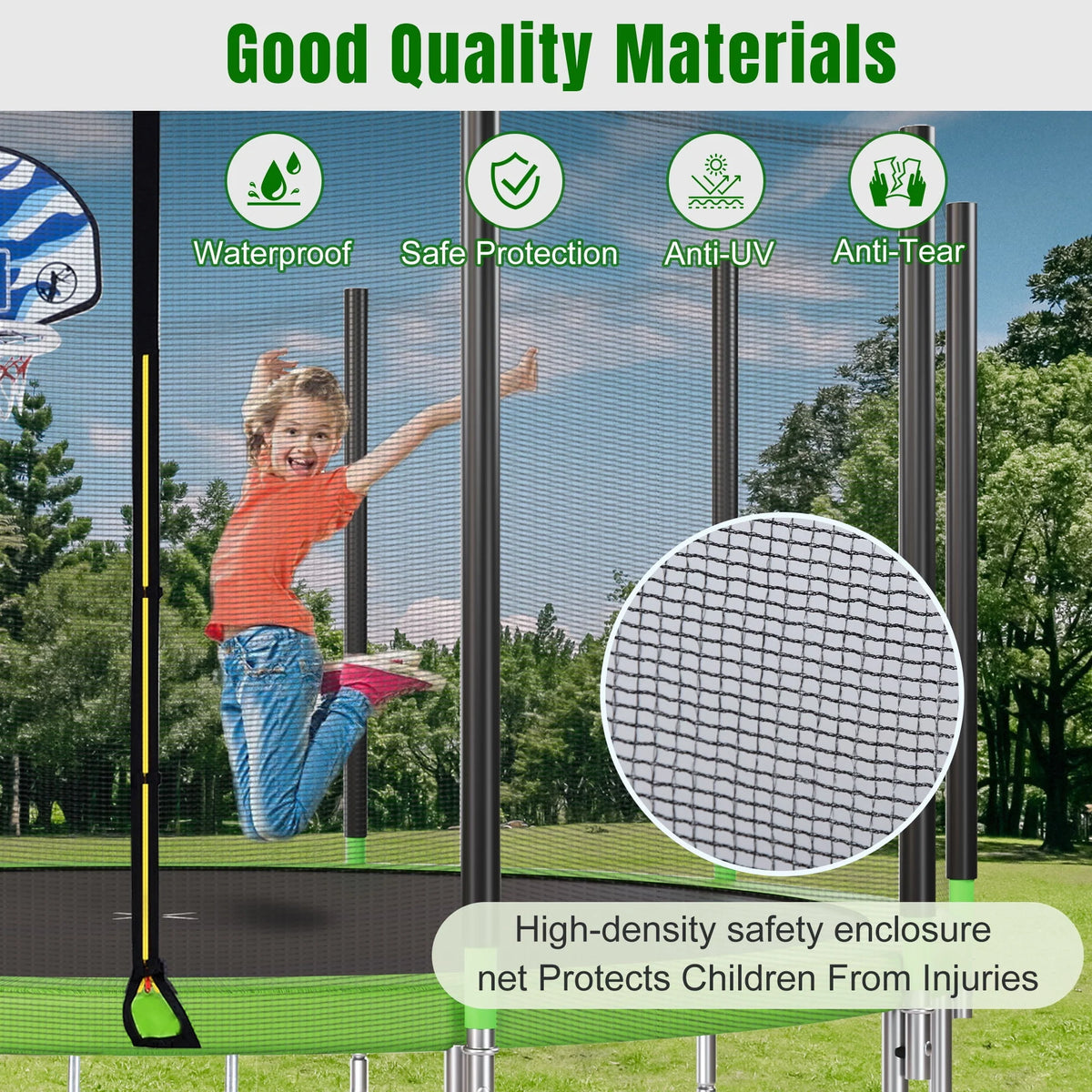 14FT Trampoline with Basketball Hoop and Safety Net W312207