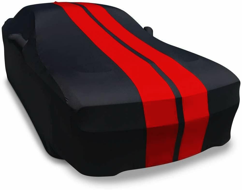 Indoor Stretch Satin Car Cover Black with Gray Stripes Z595
