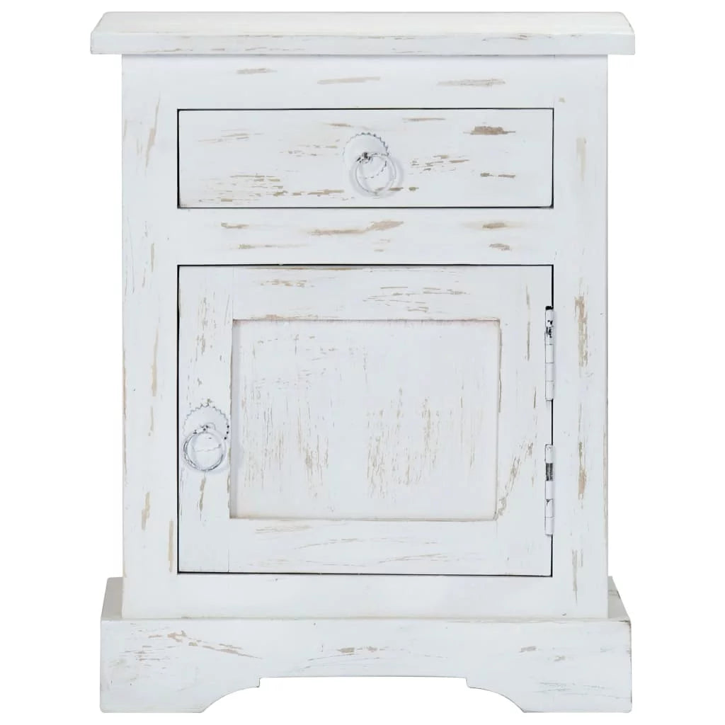 White Mango Wood Bedside Cabinet with Drawer and Door L6870