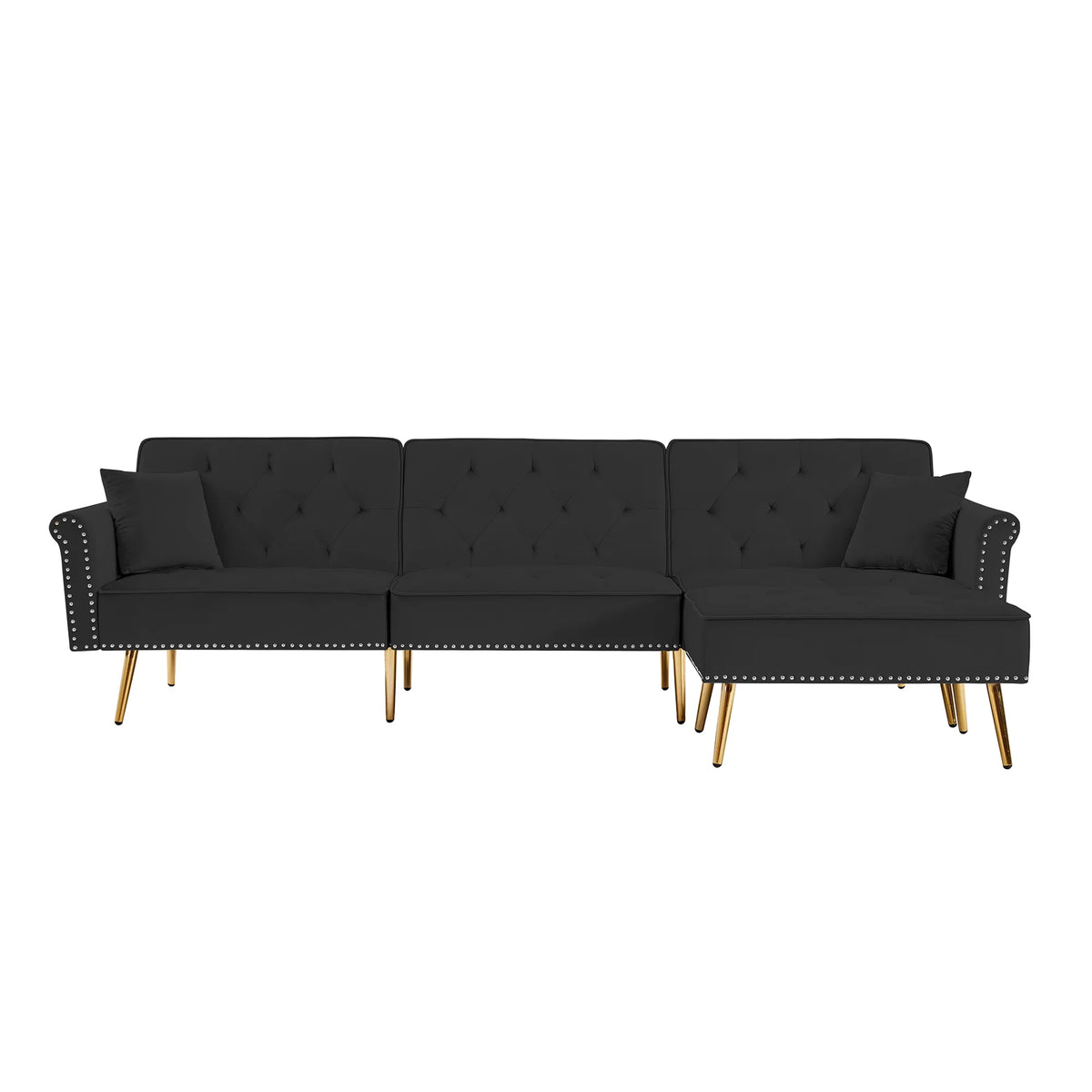 Velvet L Shaped Reversible Sectional Couch with Ottoman B375491