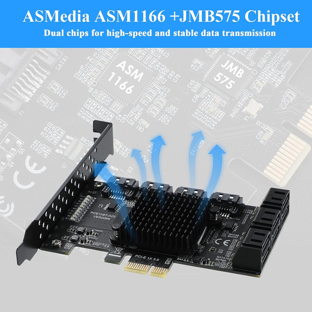 PCIE 1X 10 Ports 6 Gbps SATA 3.0 Expansion Card with Low Profile Bracket and 10 SATA Cables V146720