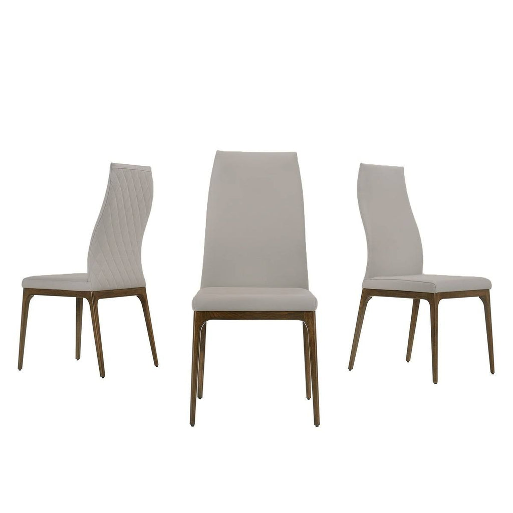 Light Gray Leather Dining Chair with Walnut Wood Legs B227053