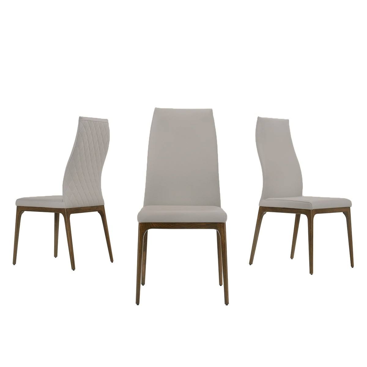 Light Gray Leather Dining Chair with Walnut Wood Legs B227053