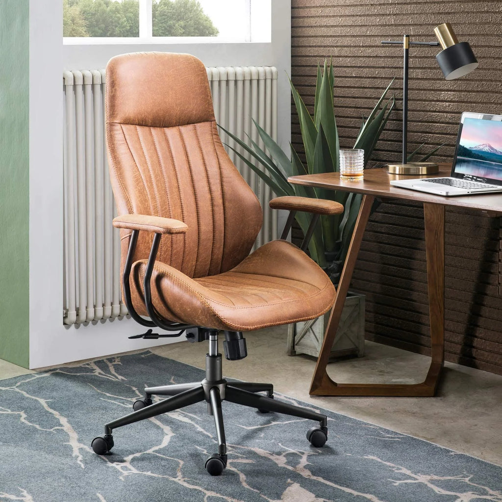 Brown Suede Fabric Ergonomic Office Chair with Lumbar Support V406992