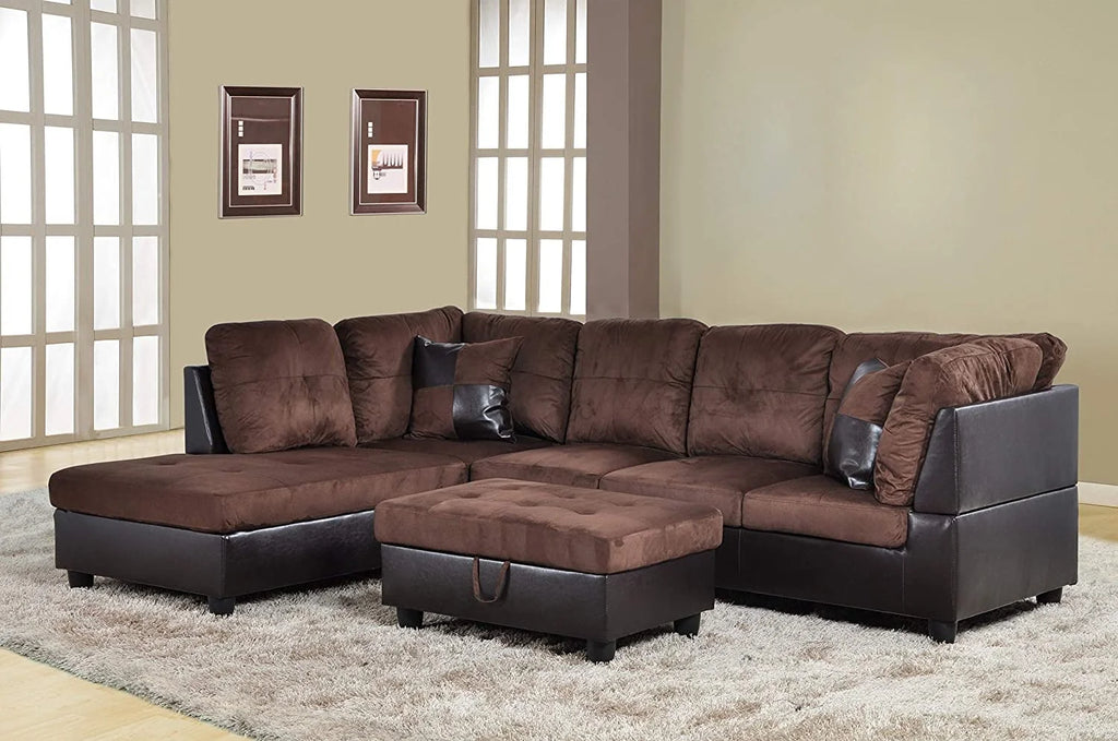 3 PCS L-Shaped Sectional Sofa Set with Storage Ottoman and Pillows Q804478