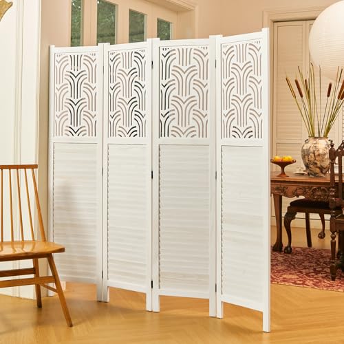5.6 Ft Wood Carved Folding Room Divider 6 Panel Gray L5206