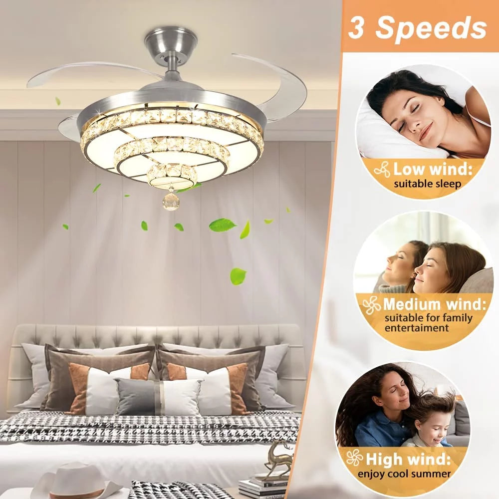 Crystal Ceiling Fan with Light and Remote, 3-Blade K966647