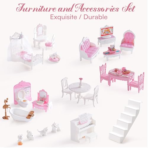 Wooden Dollhouse Playset with 24 Pcs Furniture I1189