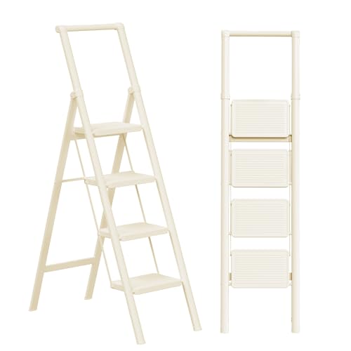 2 Step Ladder Portable Folding Step Stool with Anti-Slip Pedal, White, 300lbs U186