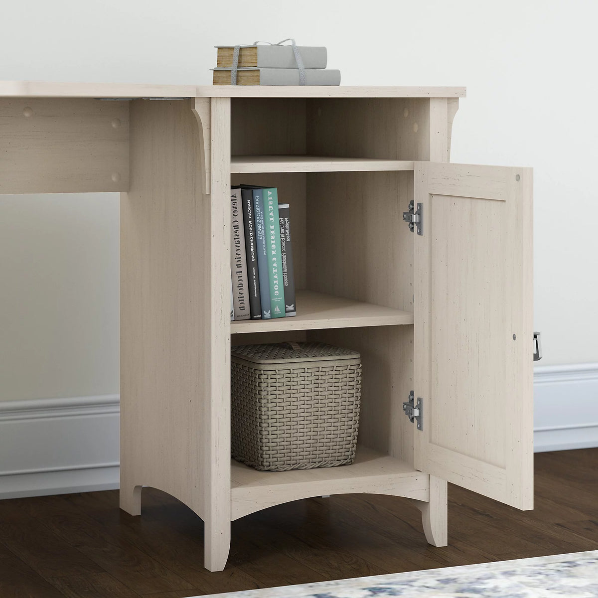 Antique White Corner Computer Desk with Storage Q55943