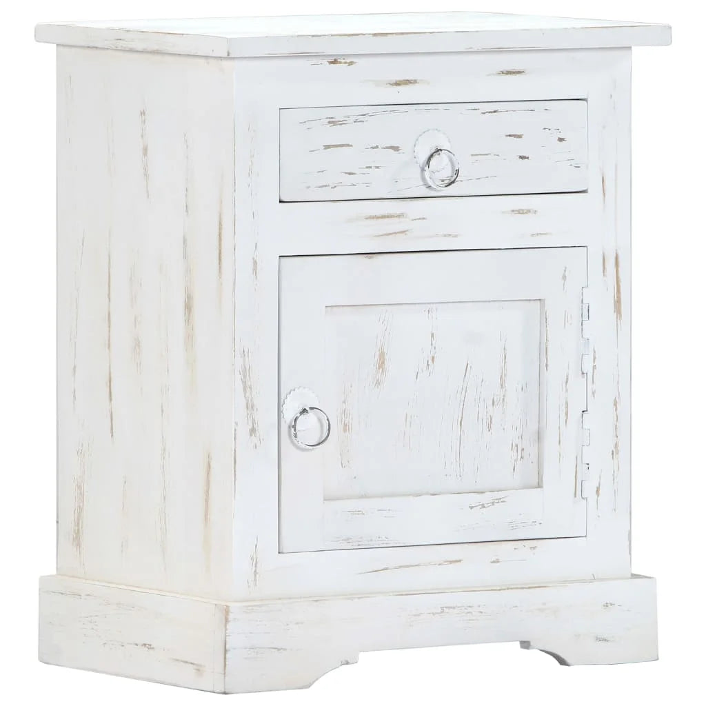 White Mango Wood Bedside Cabinet with Drawer and Door L6870