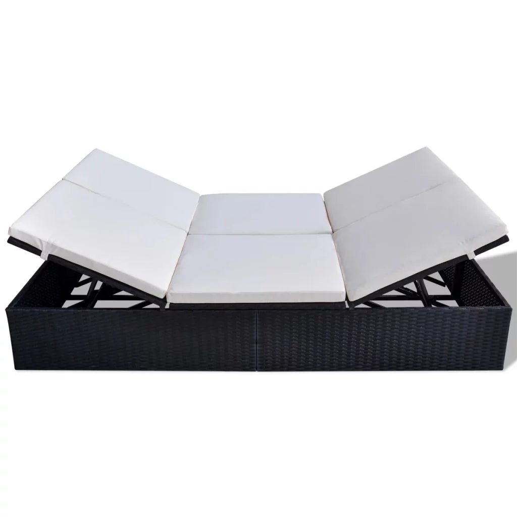 Double Chaise Lounge Chair 2-Person Poly Rattan Sun Lounger with Adjustable Cushion S682671