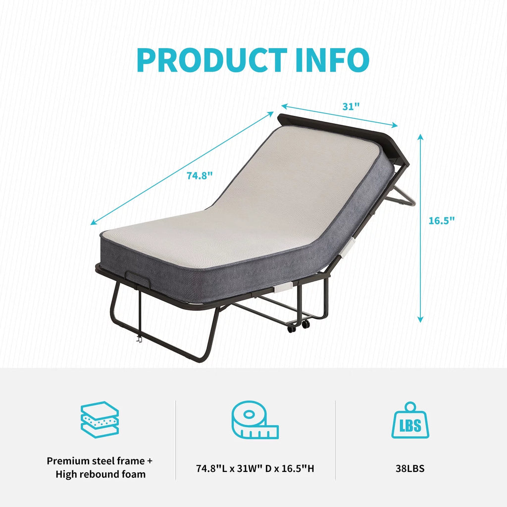 Folding Bed with Memory Foam Mattress and Headboard L38767