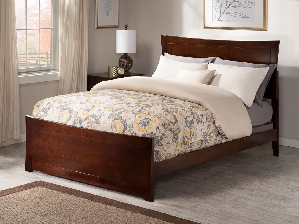 Walnut Wood Platform Bed Frame with Panel Headboard & Footboard B533501