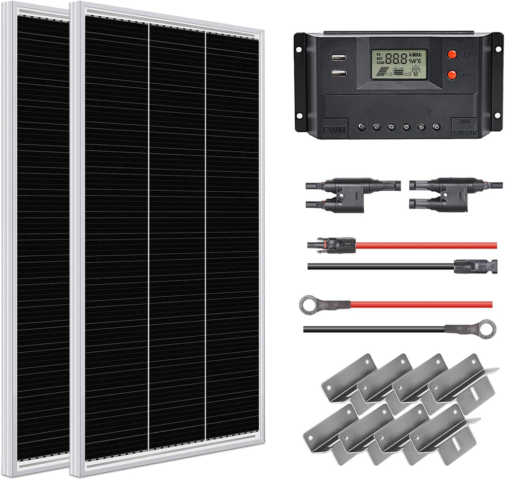 12 Volt 200 Watt Monocrystalline Solar Panel Starter Kit Y749777