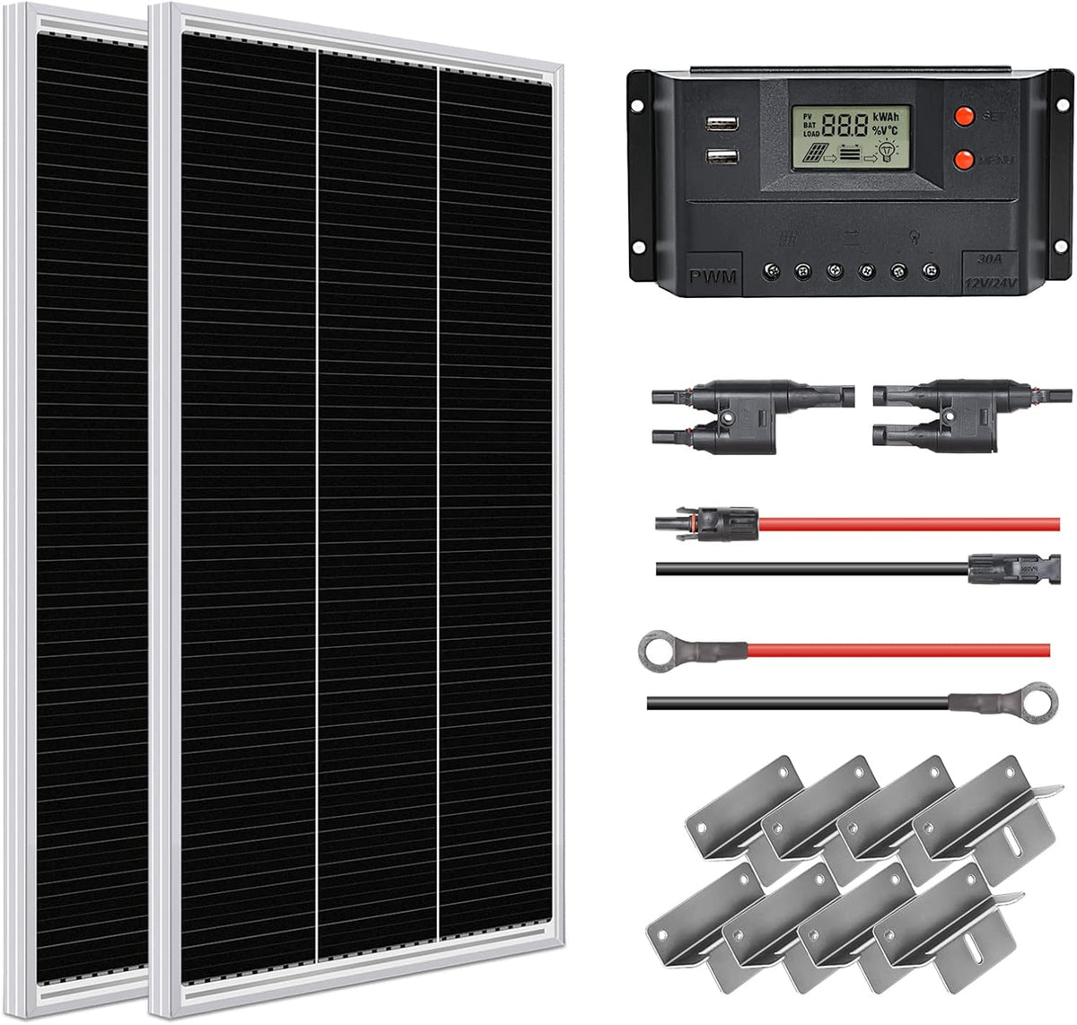 12 Volt 200 Watt Monocrystalline Solar Panel Starter Kit Y749777