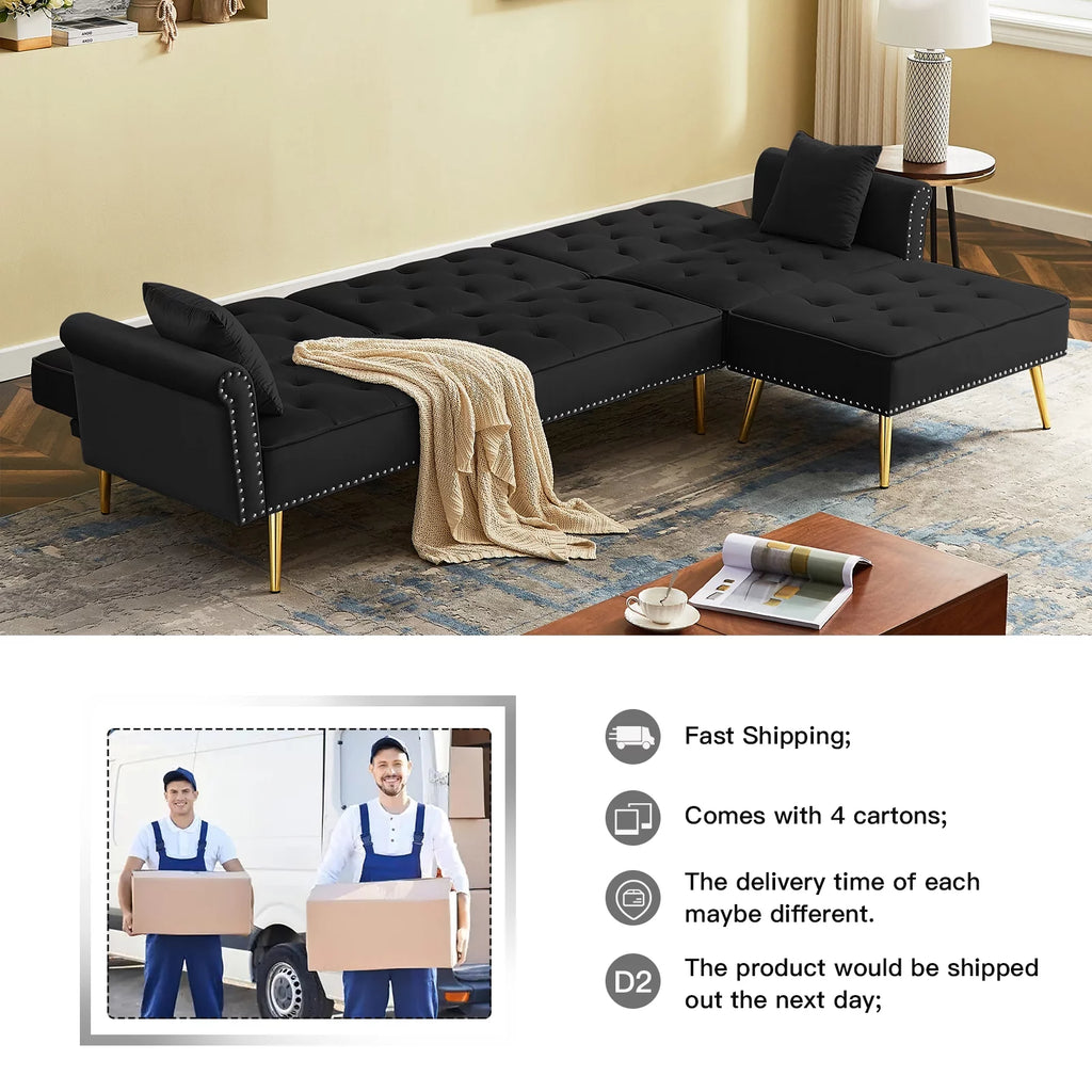 Velvet L Shaped Reversible Sectional Couch with Ottoman B375491
