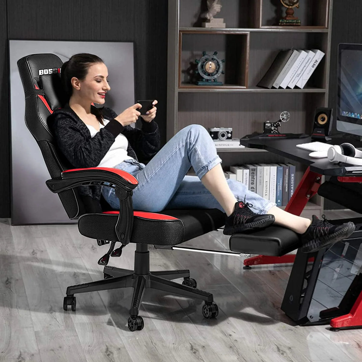 Gaming Chair with Footrest and Massage P43346