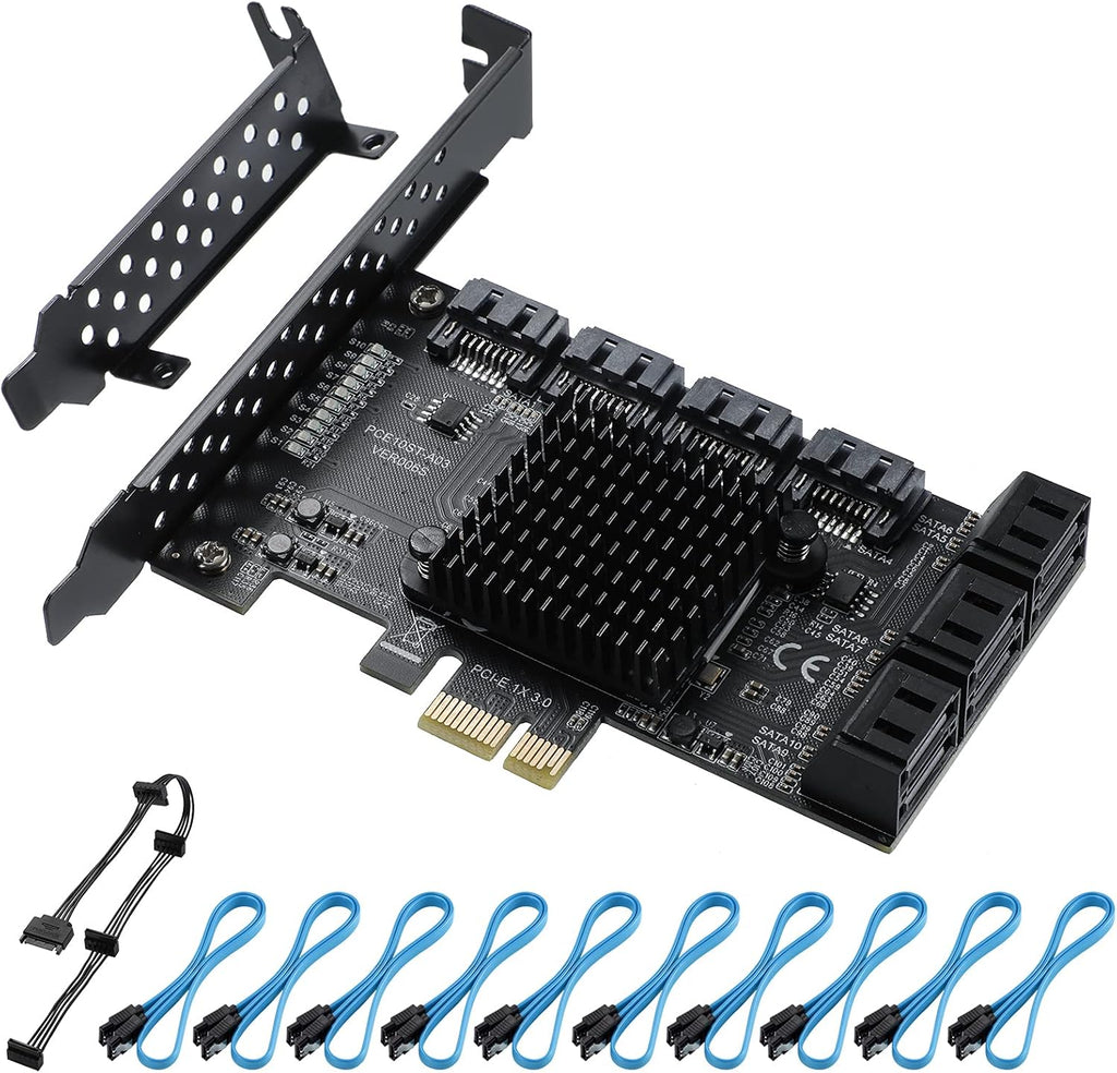 PCIE 1X 10 Ports 6 Gbps SATA 3.0 Expansion Card with Low Profile Bracket and 10 SATA Cables V146720