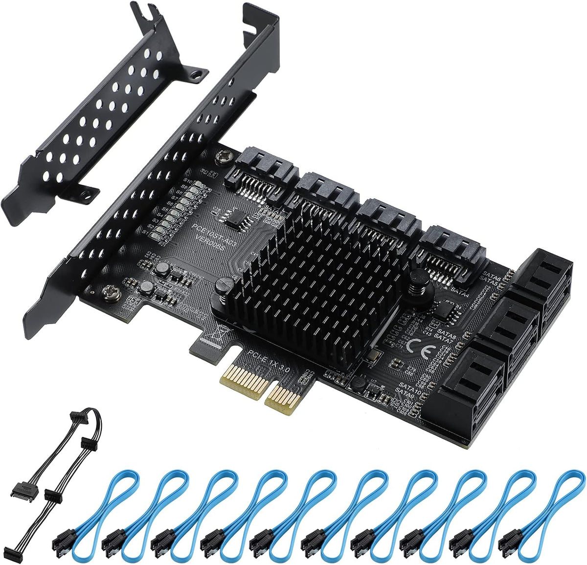 PCIE 1X 10 Ports 6 Gbps SATA 3.0 Expansion Card with Low Profile Bracket and 10 SATA Cables V146720