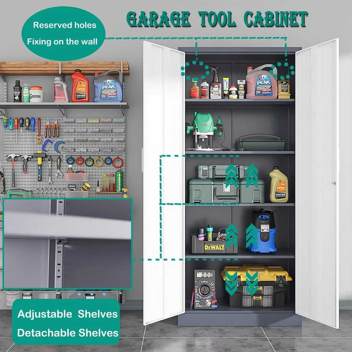 71" Black Metal Storage Cabinet with 4 Adjustable Shelves V12431