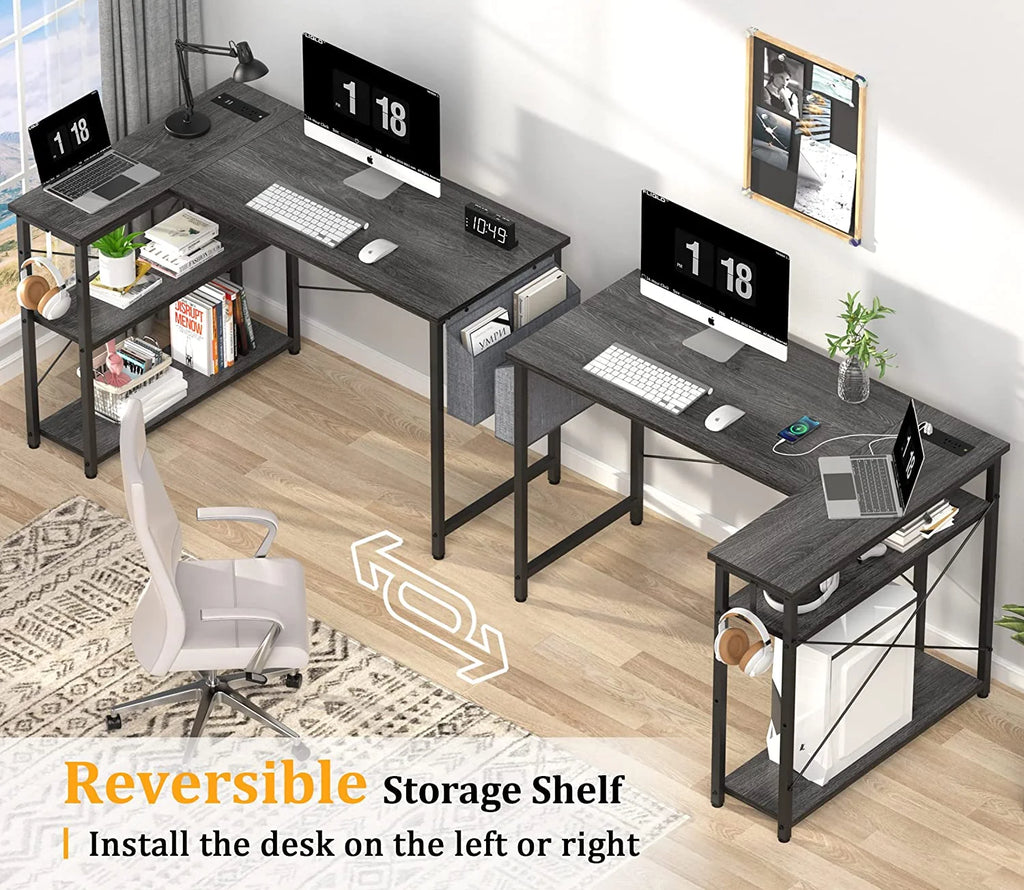 L Shaped Desk with Power Outlets & LED Lights G650