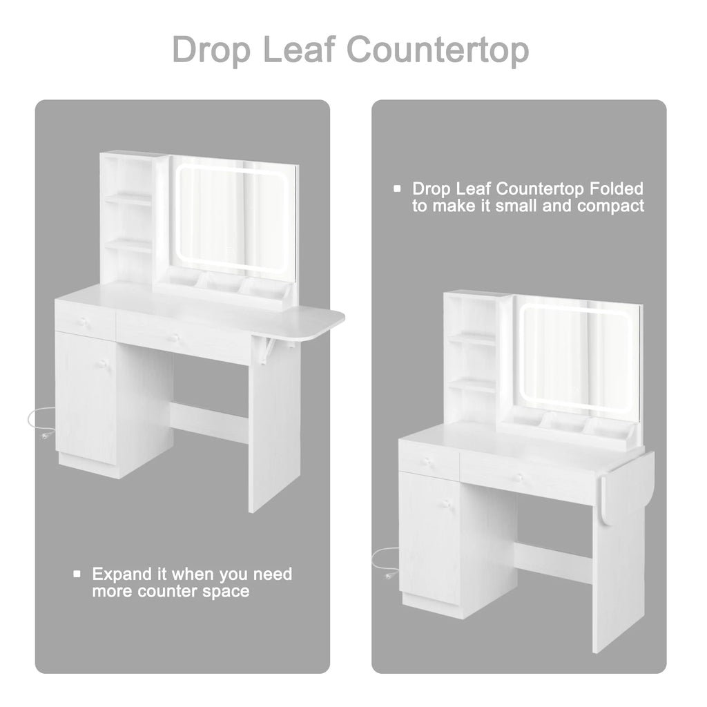 White Vanity Desk with Lighted Mirror and Stool T384072