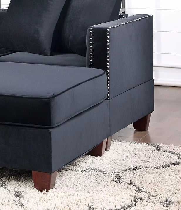 Black Velvet 4pc U-Sectional with Reversible Chaise and Ottoman J44275