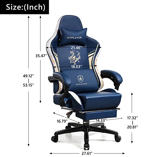 Blue Ergonomic Gaming Chair with Footrest R4799