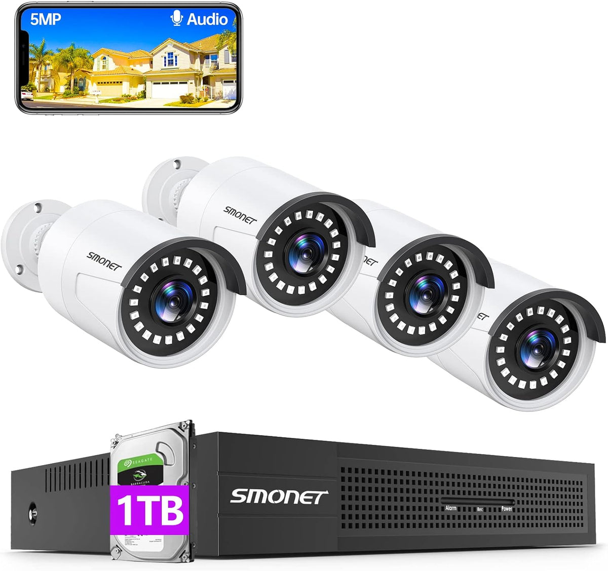 5MP PoE Security Camera System with Audio 3TB Hard Drive S916143