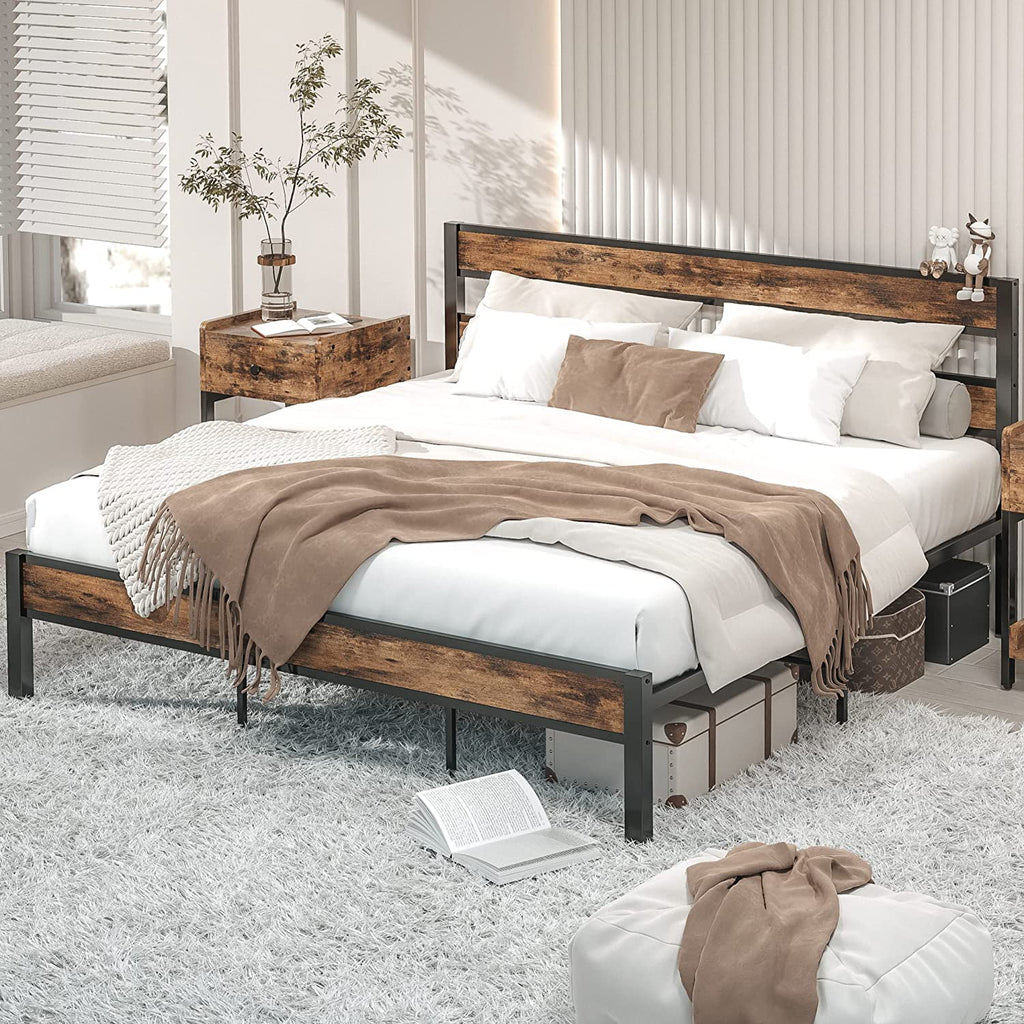 California King Rustic Brown Metal Bed Frame E565191