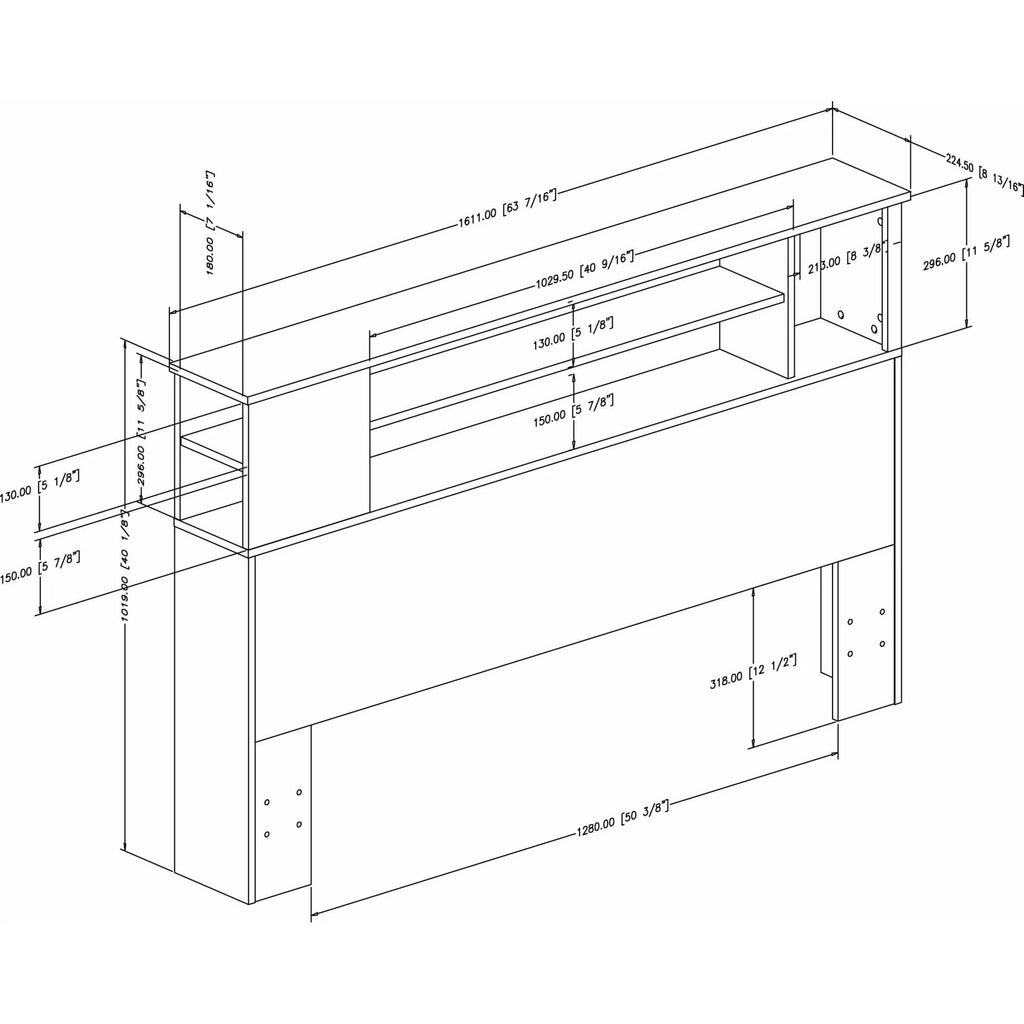 White Wood Full Queen Bookcase Headboard I89300